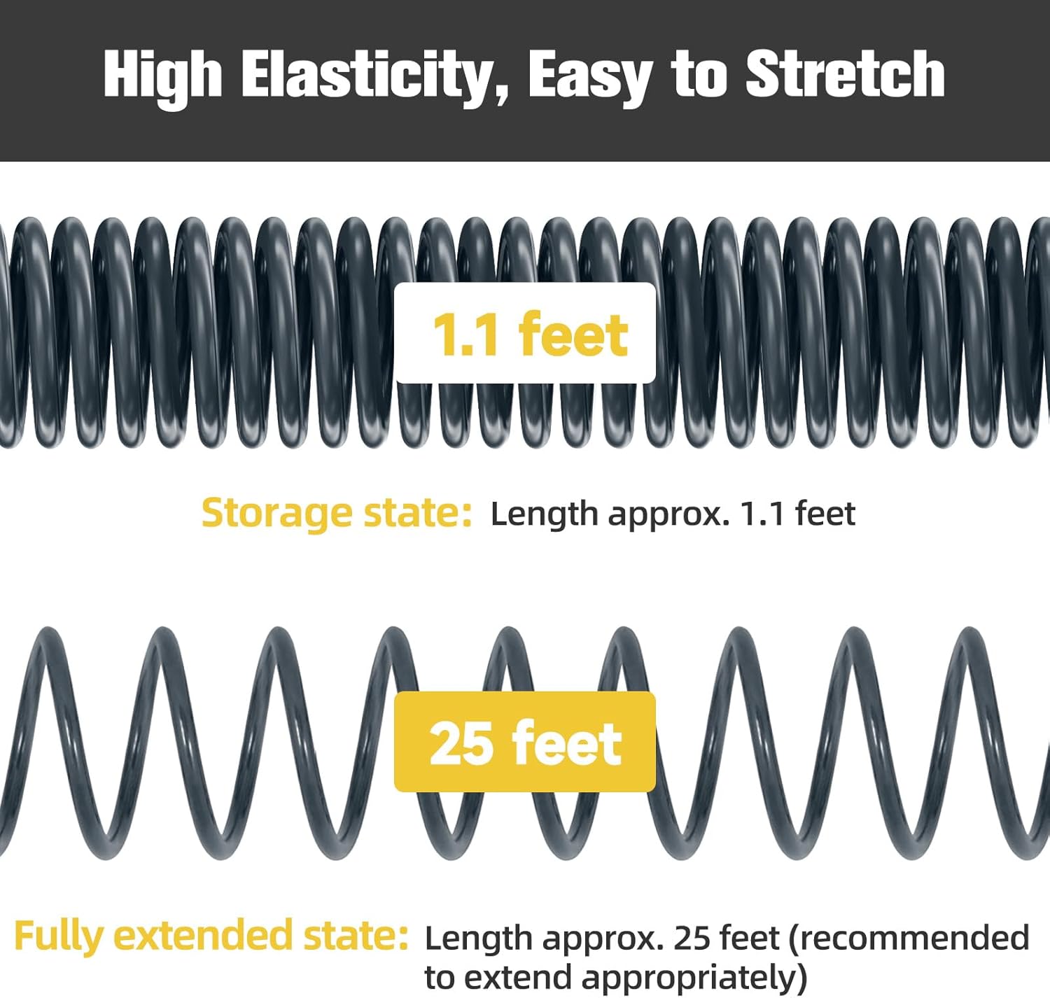 Coil Hose,3/8" EVA Coil Garden Hose 25 FT,Curly Water Hose Lightweight with Brass Connectors,Recoil Garden Hose Includes 8-Pattern Spray Nozzle for Boat, Yard, Patio
