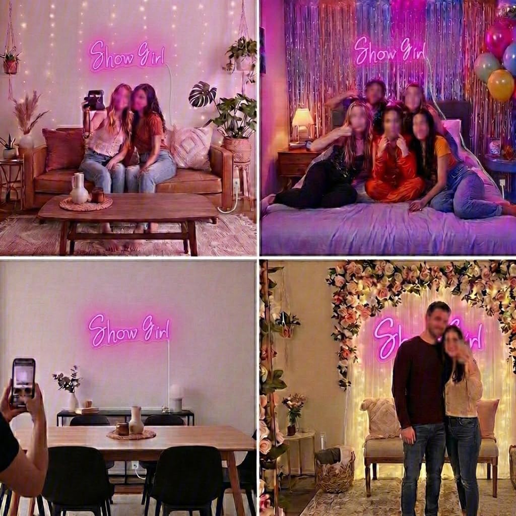 Show Girl Neon Sign - Music Fan Gift，Star Fan Gift，Lively and cheerful, perfect for selfies/group photos, easy to hang, party decoration, USB powered, dimmable - 15.7 x 6.85 in.