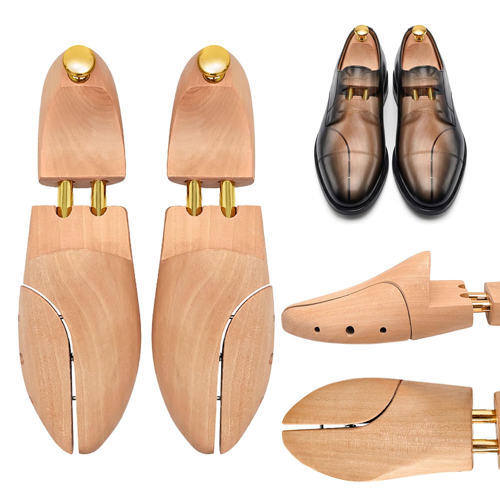 Horma de Zapatos de Madera de Pino para Hombre y Mujer, Moldeador y Ensanchador de Zapatos, Prolonga la Vida Útil y Mantiene la Forma, Diseño Elegante, 1 Par de Hormas de Alta Calidad