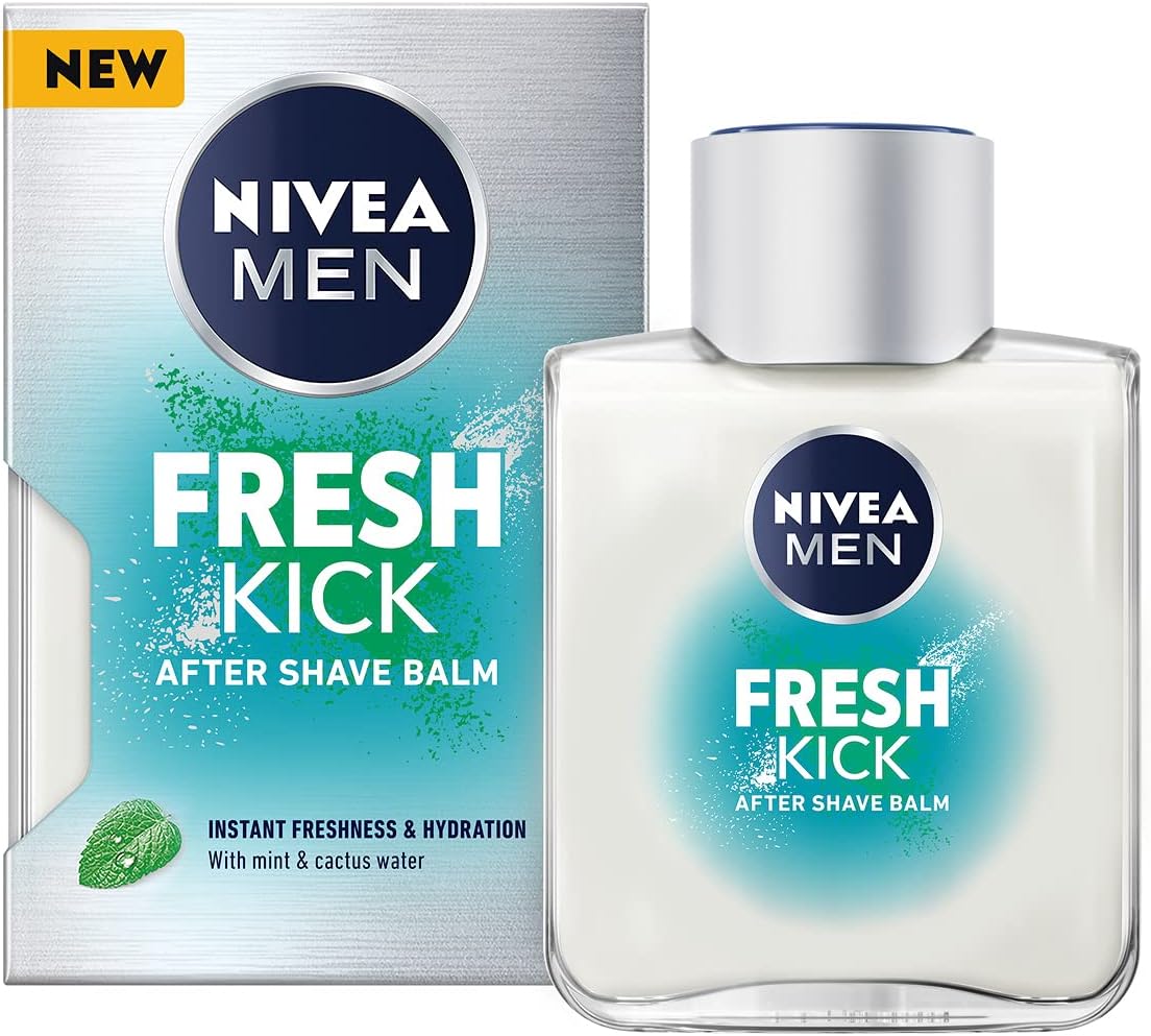NIVEA MEN FRESH KICK After Shave Balm (100ml), Refreshing After Shave Lotion, Men's Skin Care, After Shave Balm with Mint and Cactus Water