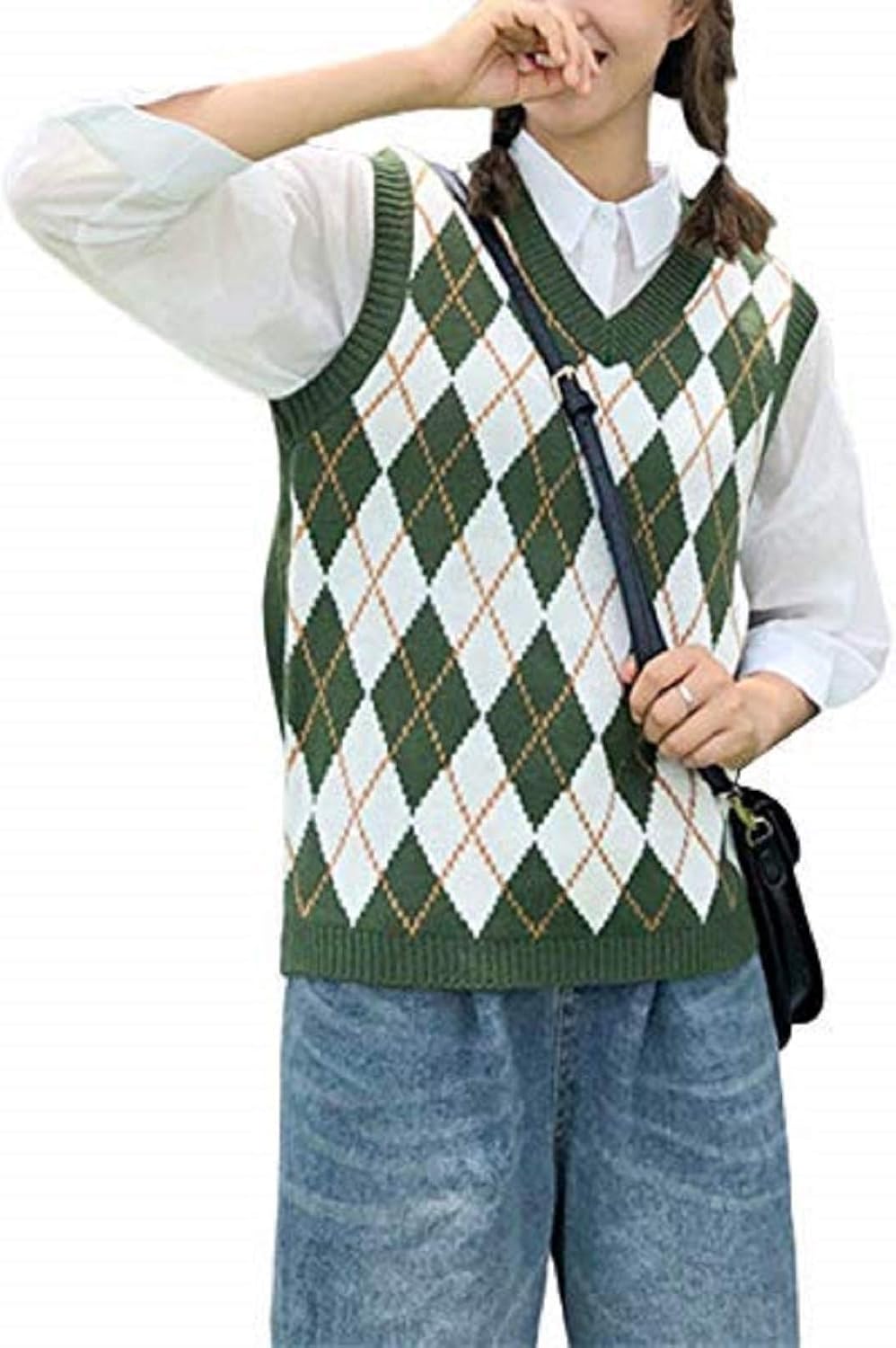 Plaid Knitted Vest Pullover Sweater 