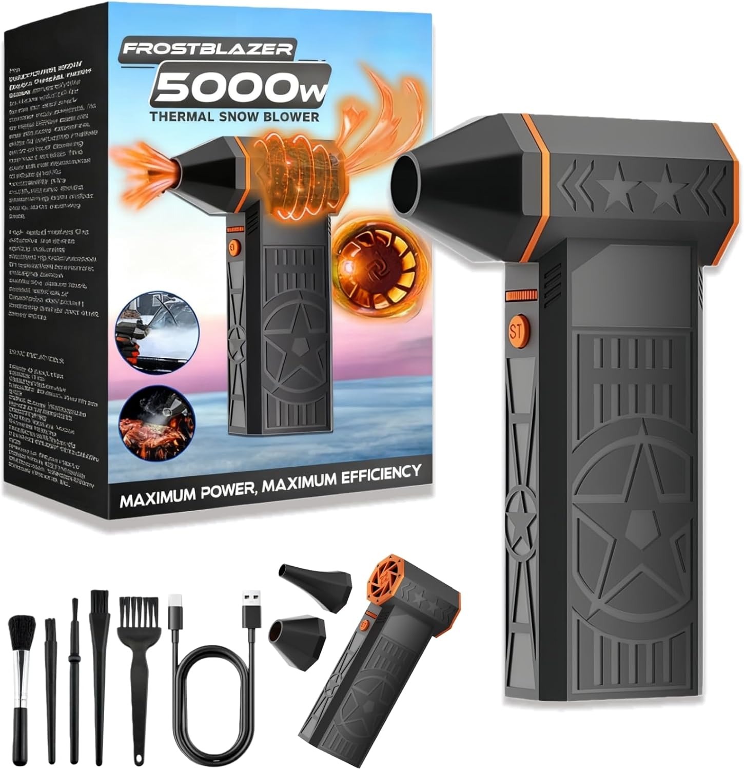 12000W Snow Blower - 990,000 RPM Handheld Snow Blower for Car, Rechargeable Portable Air Duster with Multi-Nozzles, Multi-Scene Snow/Dust Remover for Vehicle, Home, and Office (Brush 1kit)