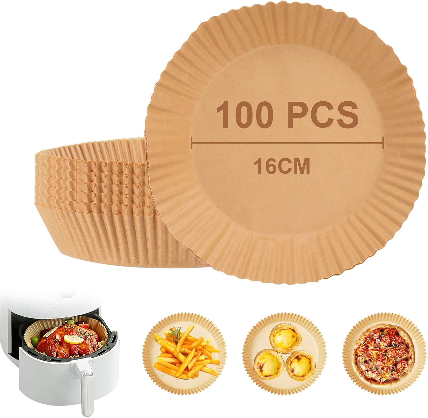 Carta Pergamena Per Friggitrice Ad Aria Rotonda, 20,3 Cm, 100