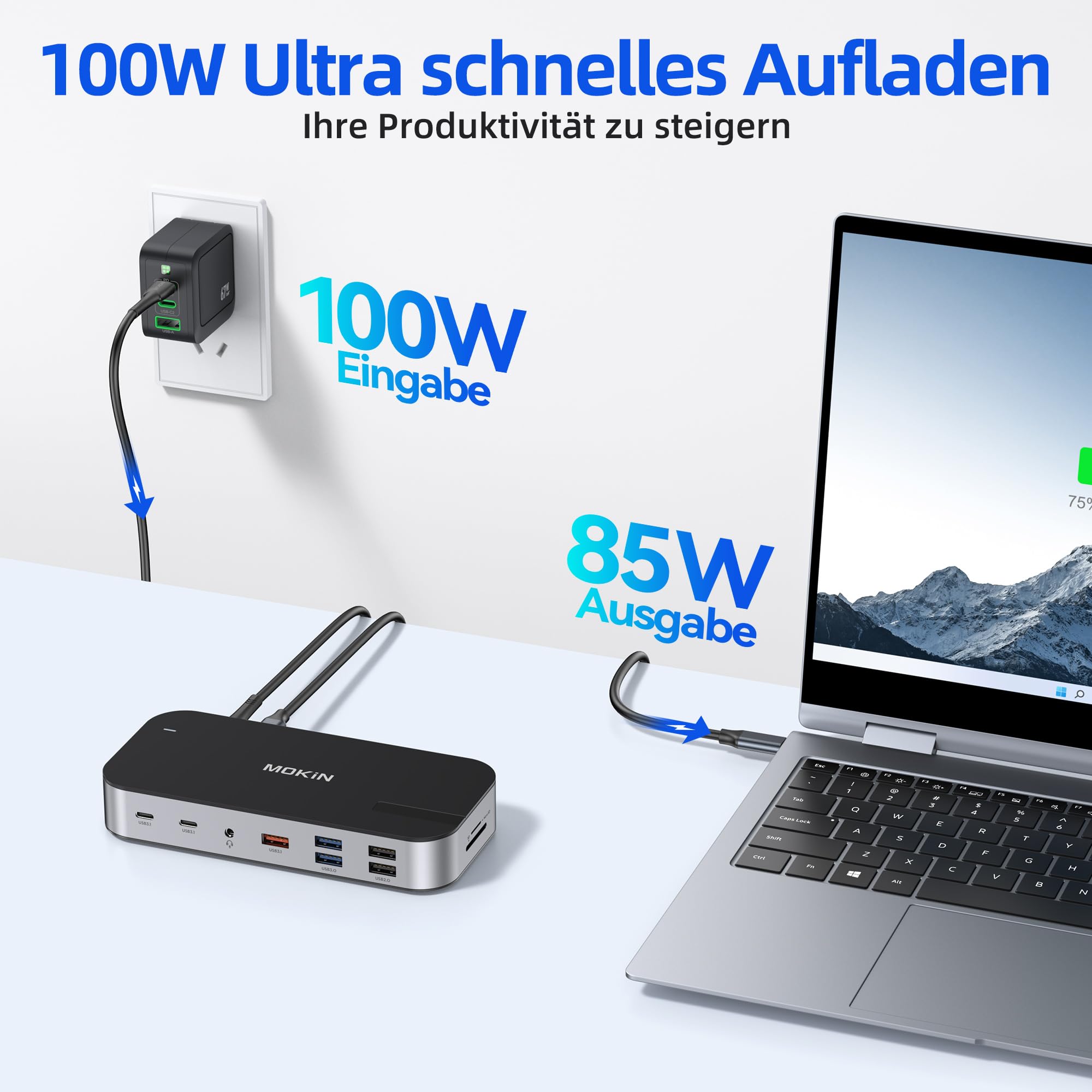 USB C Docking Station 3 HDMI, 16 in 1 Docking station zwei Monitor, Laptop Docking station drei Displays mit USB A/C 3.1, USB 3.0/2.0, 100 W PD, Ethernet, Audio&Mikrofon, SD&MicroSD für Lenovo MacBook