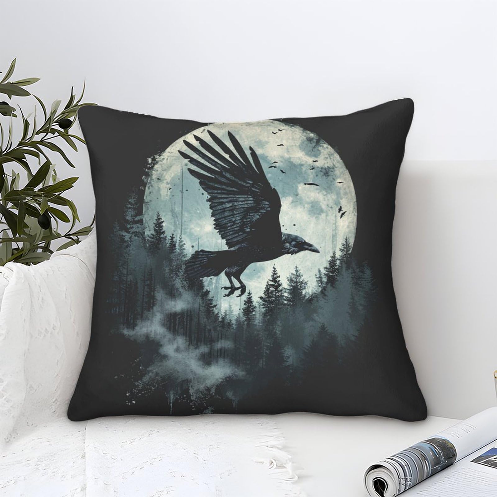 Unrxjzlvm Style-3 Crow Cushion Cover Set Of 1 Decorative Machine Washable Pillowcases Square Cushions With Invisible Zipper Cushion Covers For Sofa Car Bed Outdoor Decor Throw Pillow Case 45X45cm