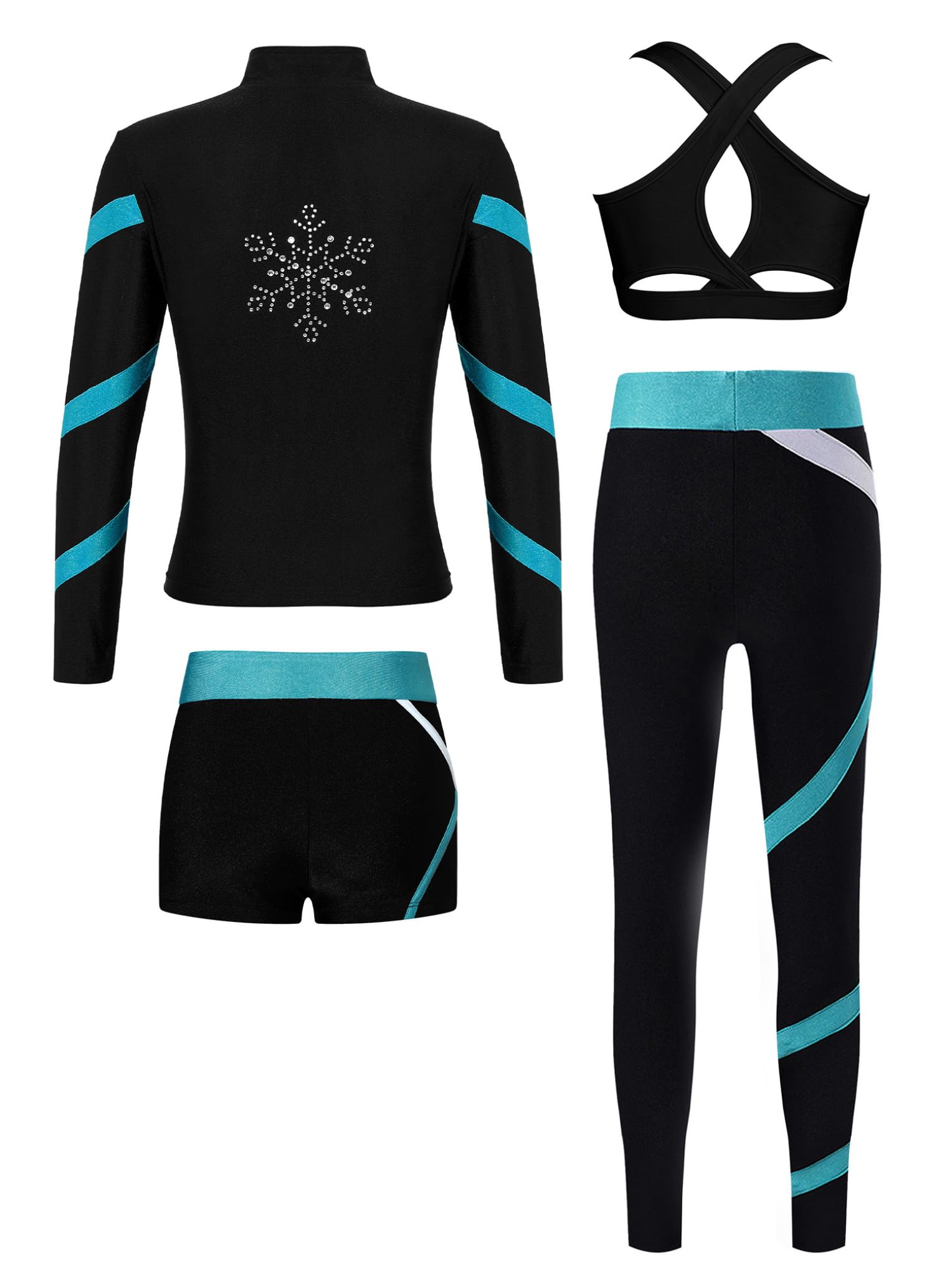 Tute da Pattinaggio in Pile Bambina Completo Invernale Termico Giacca + Reggiseno+ Pantaloni + Pantaloncini Abbigliamento da Pattinaggio su Ghiaccio Blu 9-10 anni