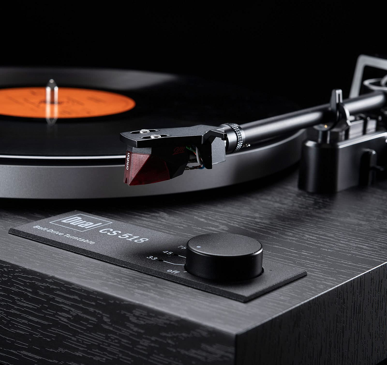 Dual CS 518 HiFi-Plattenspieler, Riemenantrieb, Manueller Vinyl-Plattenspieler mit integriertem Phono-Vorverstärker, DREI Geschwindigkeiten, Abstastsystem Ortofon 2M Red, Schwarz
