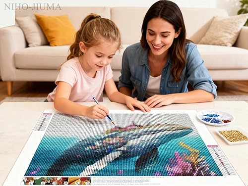 Miniatura 2 de NIHO-JIUMA Kits de pintura de diamantes de ballena y flor, kits de arte de diamantes 5D, pintura de taladro completo, regalo para adultos,