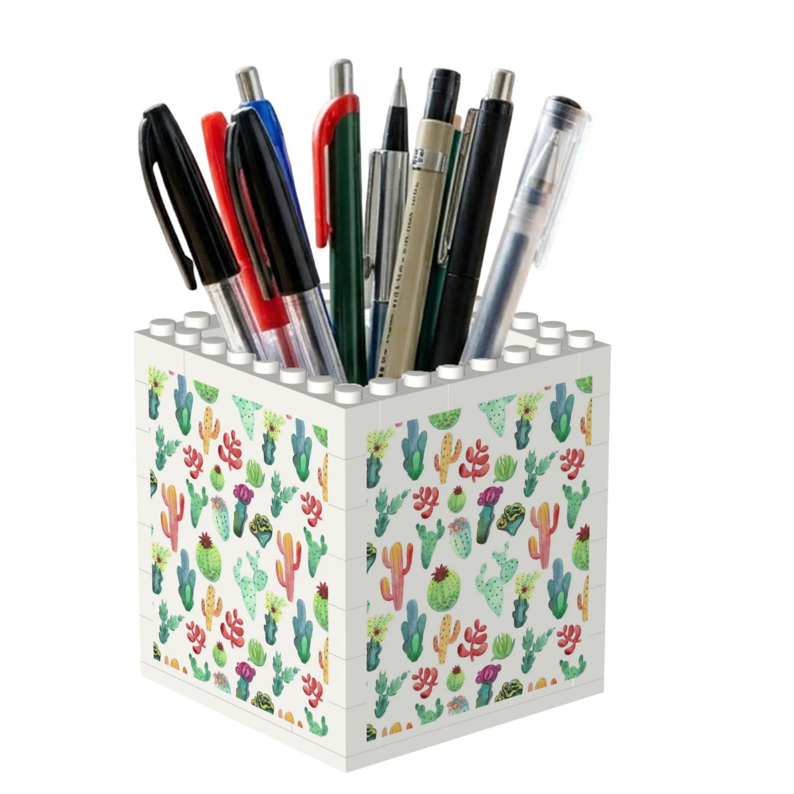 Poadnly Watercolor Cactus Succulents, Pen Pot Pencil Holder for Office Home School, Compact Desk Organiser for Office Stationery
