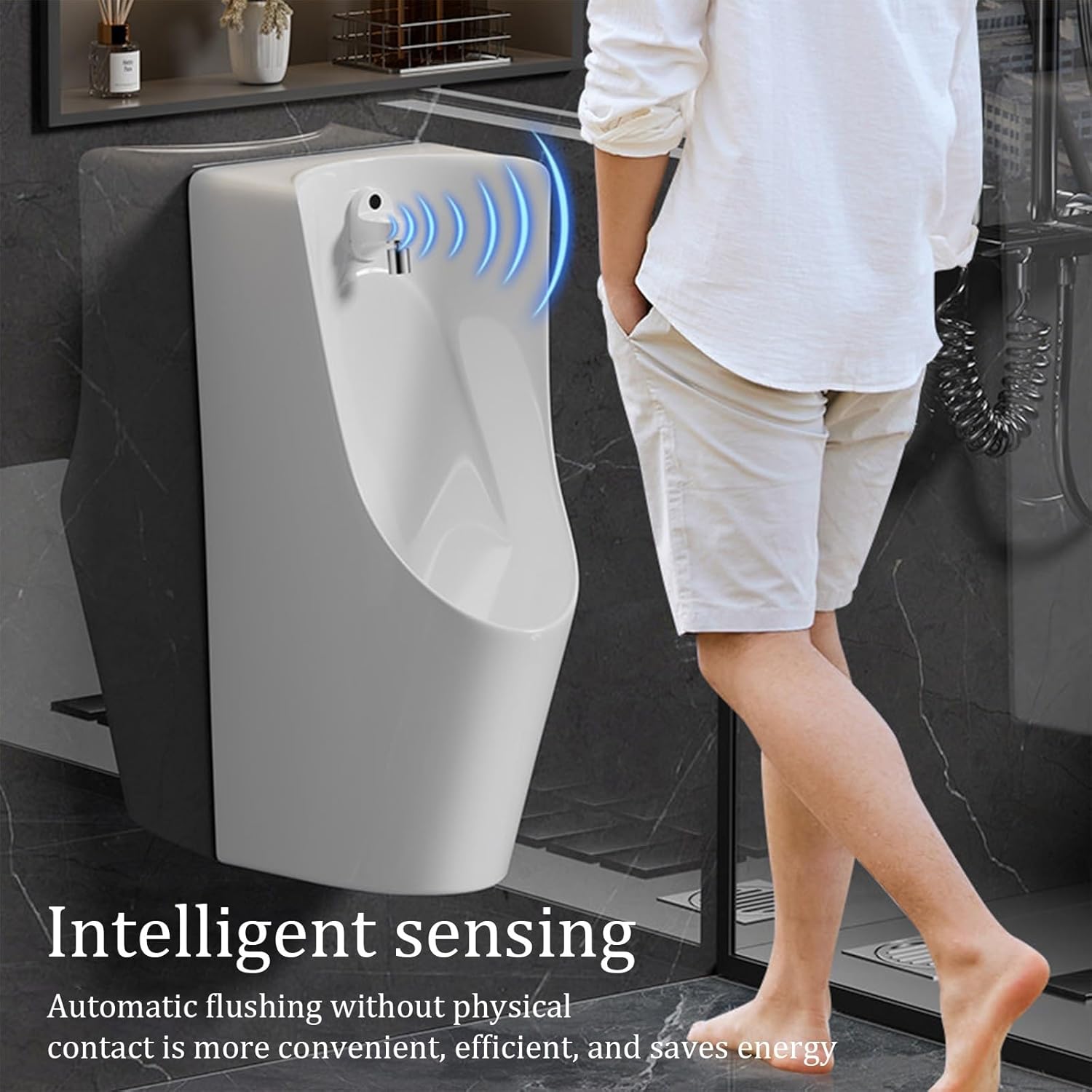 Modern Wall-Mounted Ceramic Urinal With 360° Flushing Faucet,Commercial Induction Adult Urinals,2-in-1 Space Saving Design,for Bathrooms Hotels Shopping