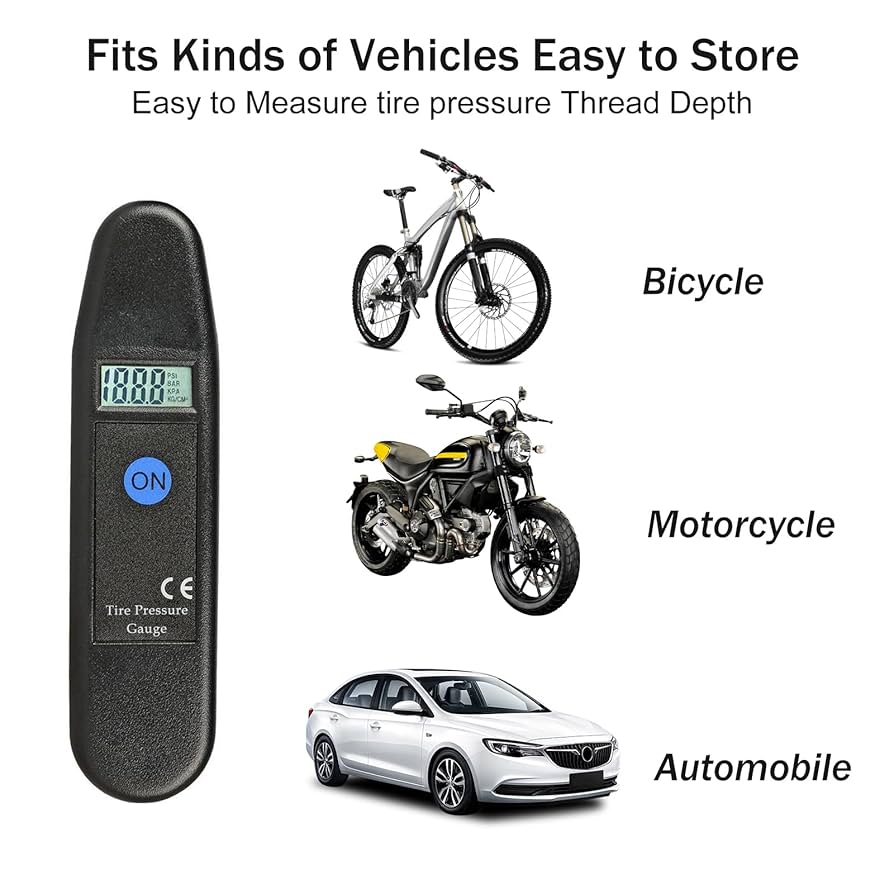 Digital Tyre Pressure Gauge High Precision - Easy To Use On Cars Motorbikes Vans Bicycles - Backlit LCD Screen - 0-150 PSI/0-10 Bar