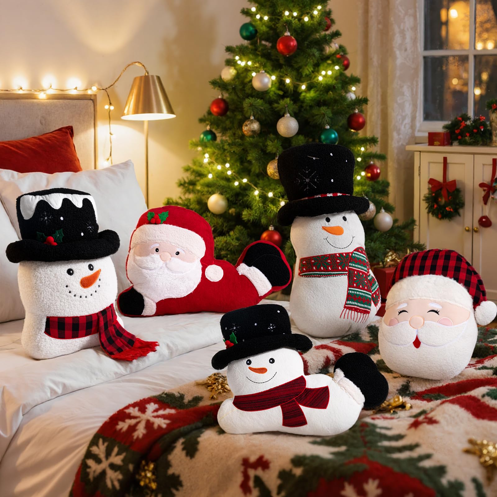 Lanpn Set di 2 Pezzi Cuscino Natalizio, Cuscino Decorativo Babbo Natale e Pupazzo di Neve Cuscini Decorativo Natalizio Cuscinis decorativo invernale per Regalo Party Letto Divano Decorazioni natalizia
