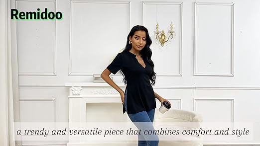 Remidoo Side Slit Tees for Women Ringer Tee Plus Size Sexy Tops