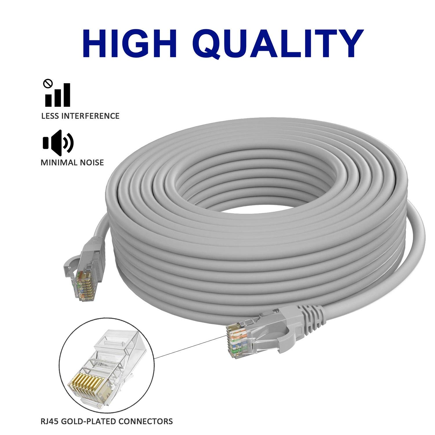 Adoreen Cavo Ethernet Cat 6 da 76,2 m, grigio, cavo Internet ad alta velocità (6 colori per la selezione) Supporto POE Gigabit Cat6 Cat 5e Cat 5 Cavo di rete lungo flessibile Cavo di rete RJ45 Patch