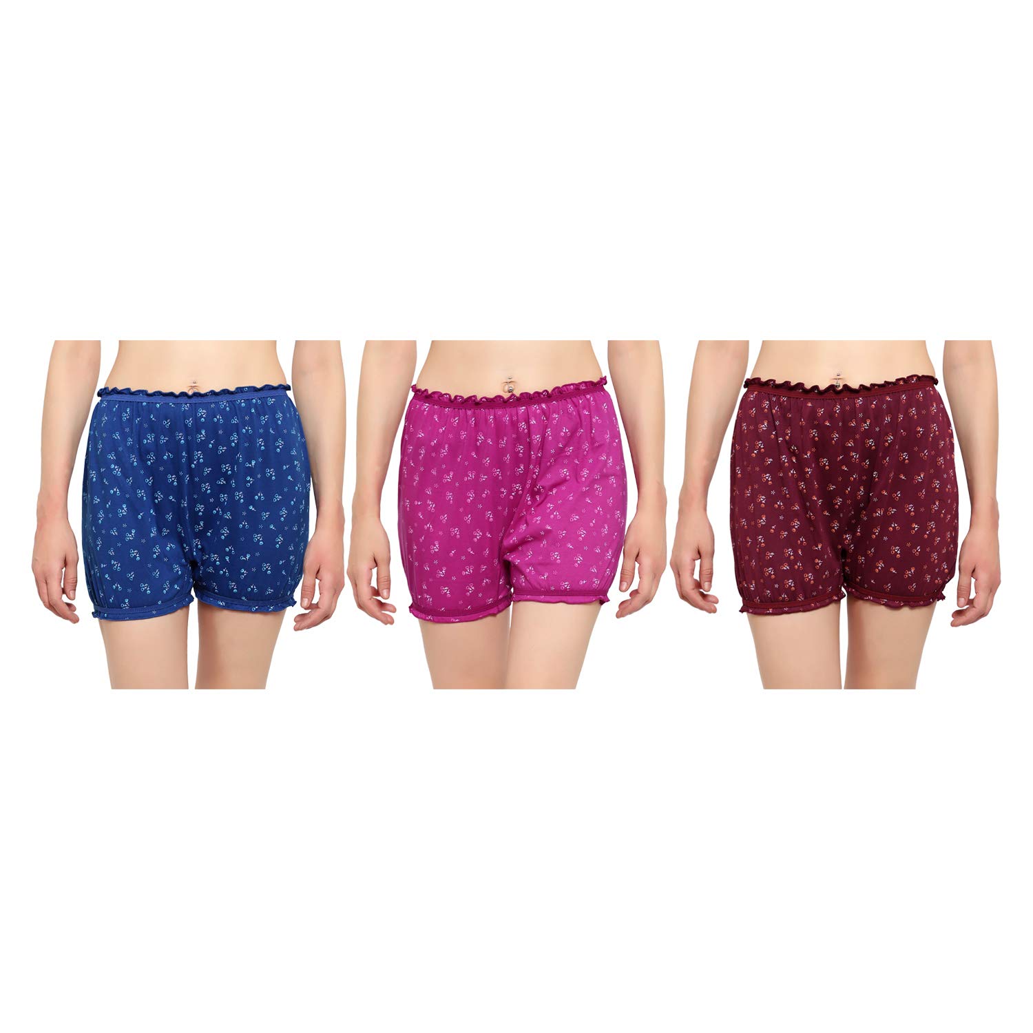 BLAZON Women's 100% Super Combed Cotton Hosiery Bloomers - Pack of 3 - Anti-Chafing - Multicoloured - Perfect for Cycling, Yoga, Walking & Lounging - Boxer/Boy Shorts/Under Skirt Shorts