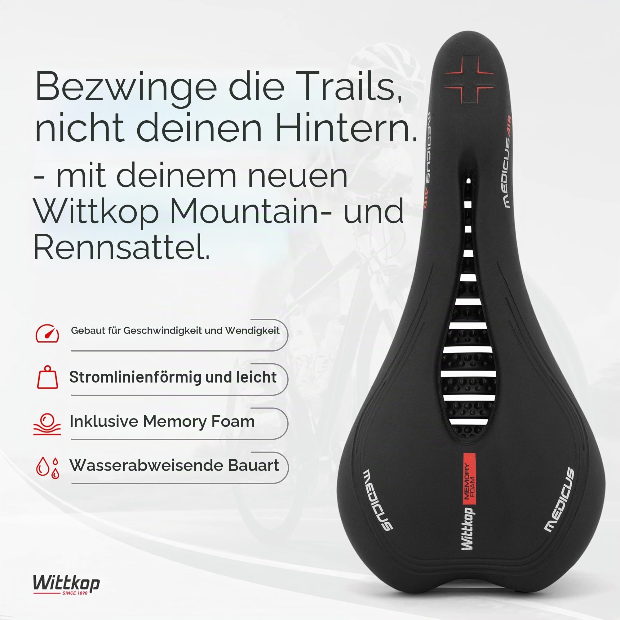 Wittkop Fahrradsattel für Damen und Herren, wasserfester Fahrradsattel mit innovativem 5-Zonen-Konzept, für Heimtrainer, BMX, MTB und Straße