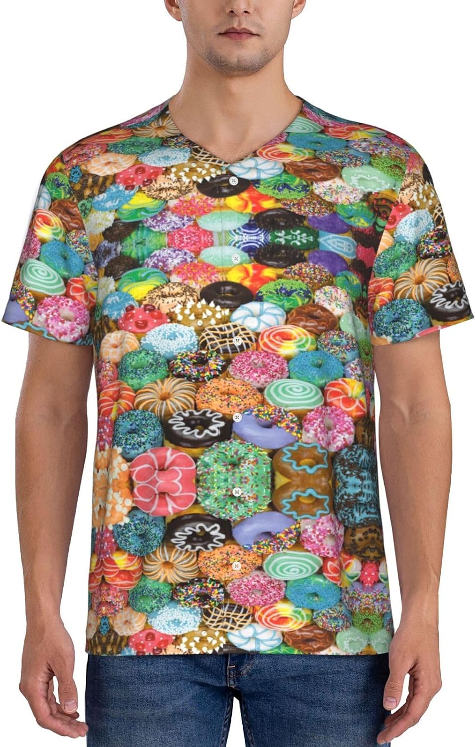 Donuts Stylish Softball Jersey,Personalized and Breathable Baseball Button Down for Men for All Seasons and Occasions