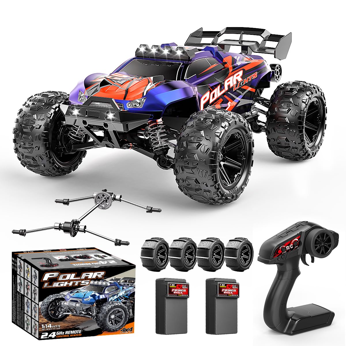 Cirmine Macchina Telecomandata Professionale 1:14 per Adulti e Ragazzi, Auto RC 4WD Off-Road 40 km/h Impermeabile Stile Racing Truck con 2 Batterie Ricaricabili 1300mAh e 2 Set di Pneumatici