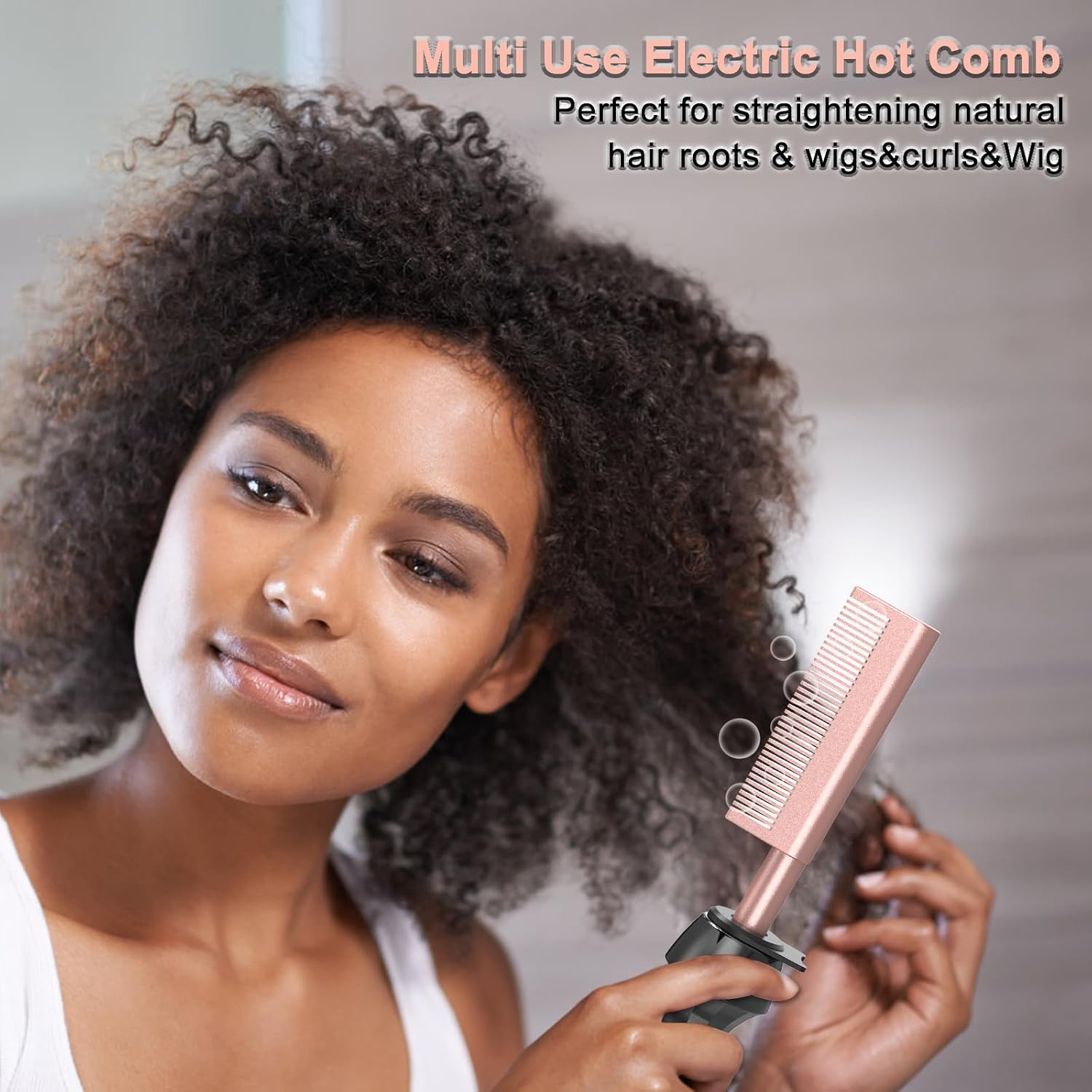 Dan hot Comb Straightener,Heat Comb for Black Hair,hot Comb for Wigs,500℉ Plug in HotComb,Dual Voltage Electric hotComb, Temperatures Adjustable,60 Min Auto Shut Off, (Rose Gold)
