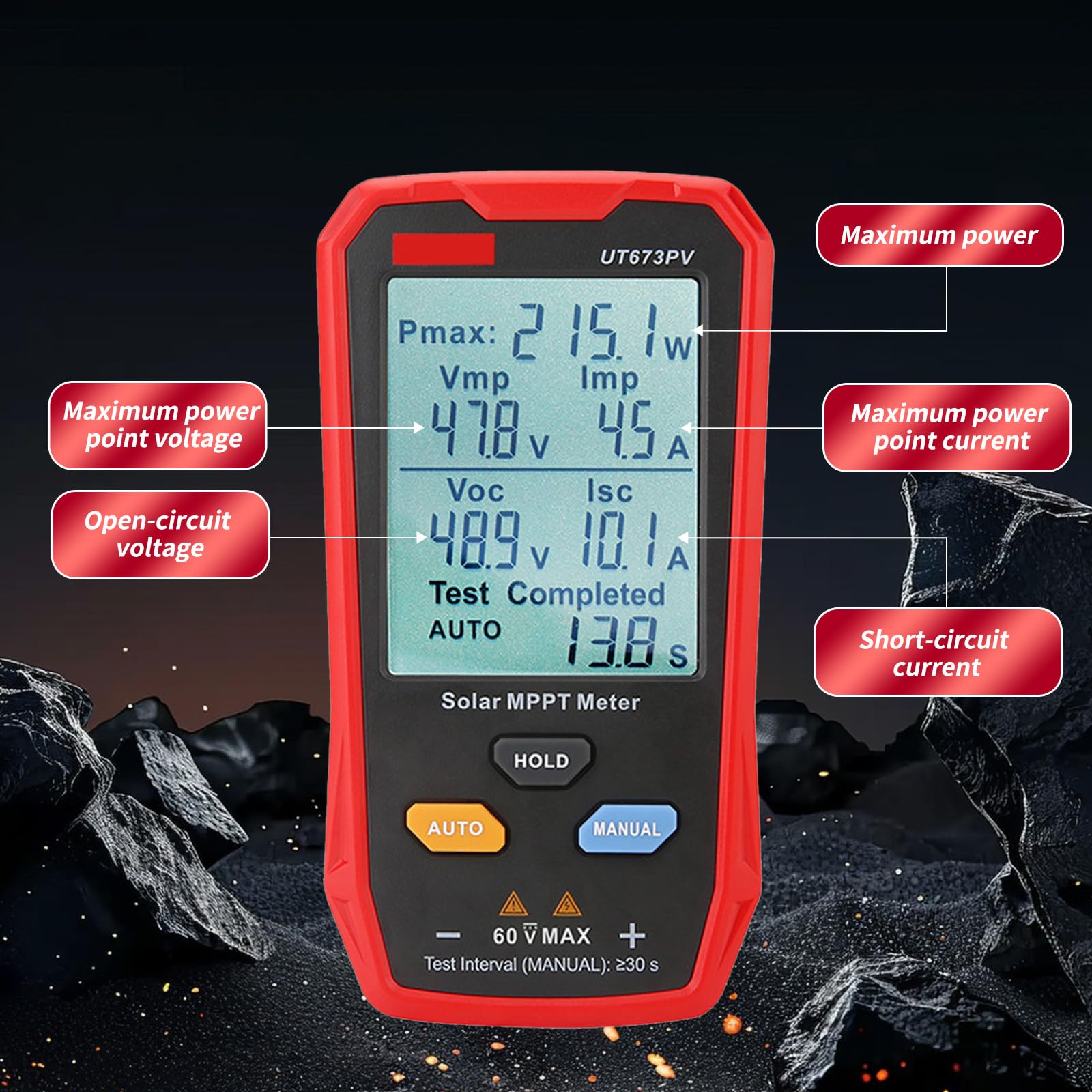 Tester paneli słonecznych – multimetr fotowoltaiczny 800 W z dużym ultraprzezroczystym wyświetlaczem LCD, solarny miernik MPPT, łatwy do przenoszenia, przyjazny dla użytkownika, test danych modułów