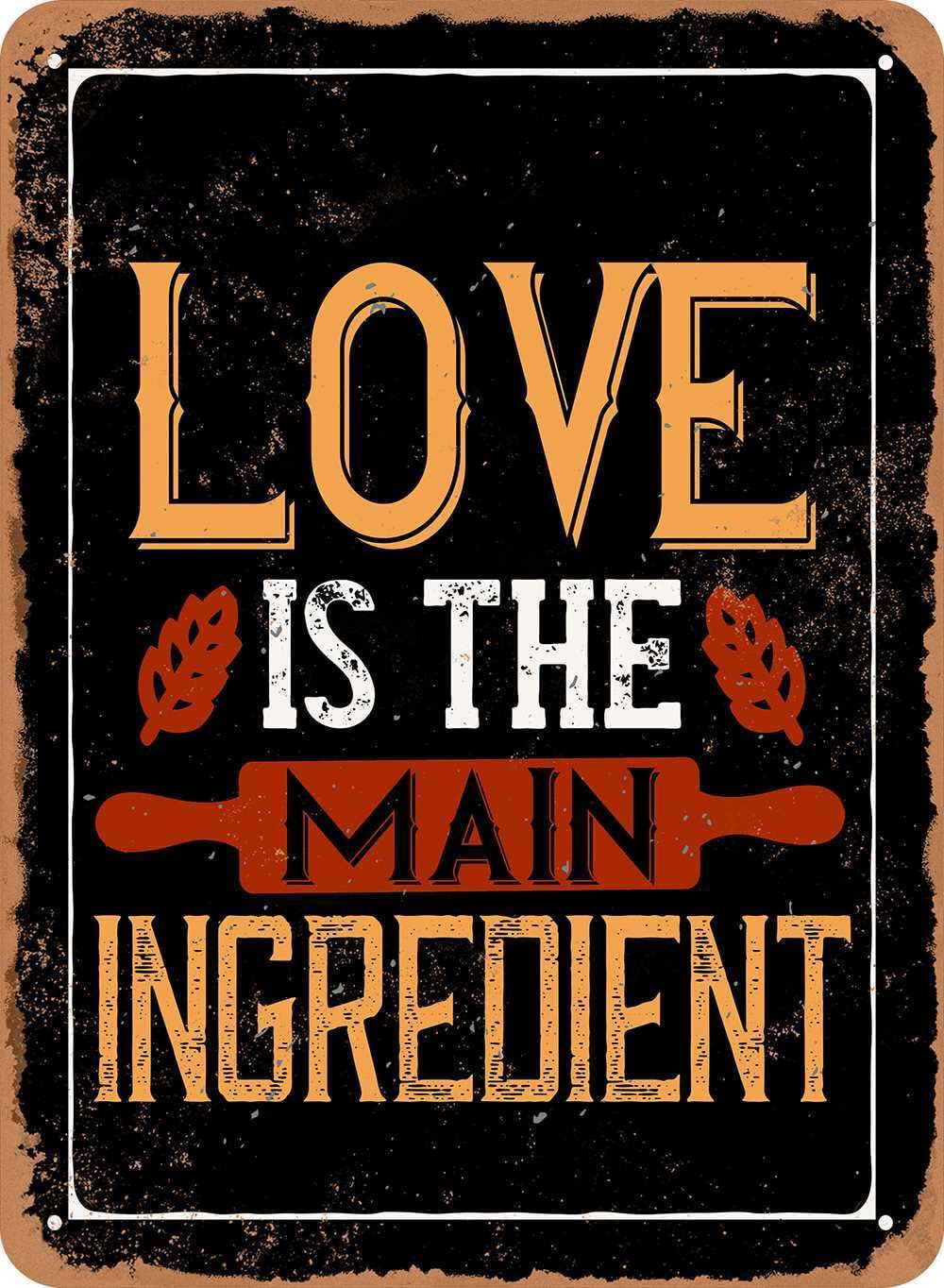 Miaomansenstore Metal Sign - Love Is The Main Ingredient - (Cooking) Vintage Look Home Decor