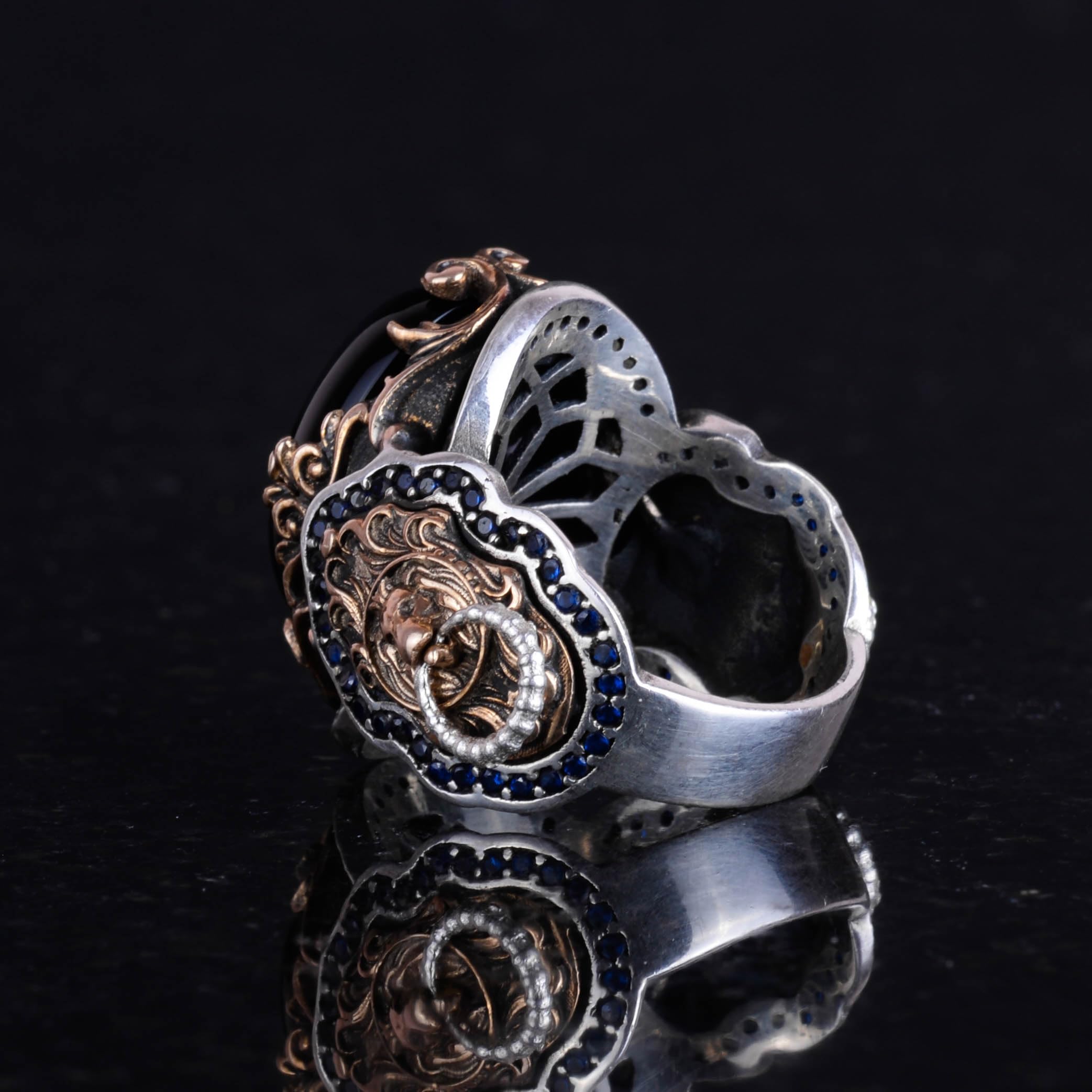 KAMBO Anillo de piedra creada, anillo de plata de ley 925 K para hombre, hecho a mano, elegante anillo de plata hecho a mano, Plata, Piedra creada con ónix