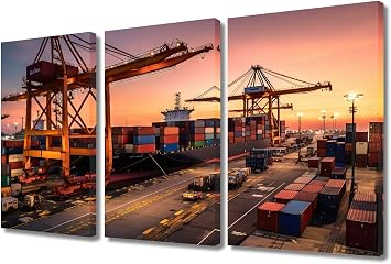 TUMOVO Wall Art Container Cargo Freight Ship for Business Logistics and Transportation of Container Pictures Print On Canvas for Home Office Wall Decorations Framed Ready to Hang 36x24 in