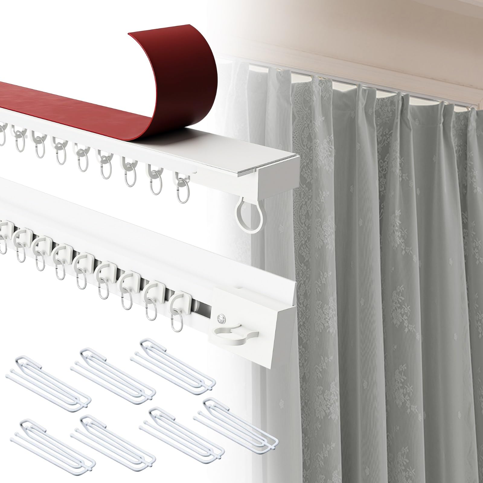 Tringle à rideaux sans perçage pour plafond gris - Fixation facile pour douche et patio