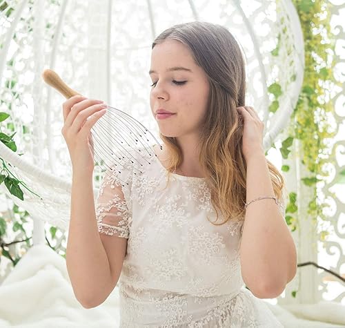 Miniatura 2 de USAGA Rascador de cabeza de 28 dedos, masajeador de cabeza, masajeador de cuero cabelludo para el cuero cabelludo y mango de madera relajante