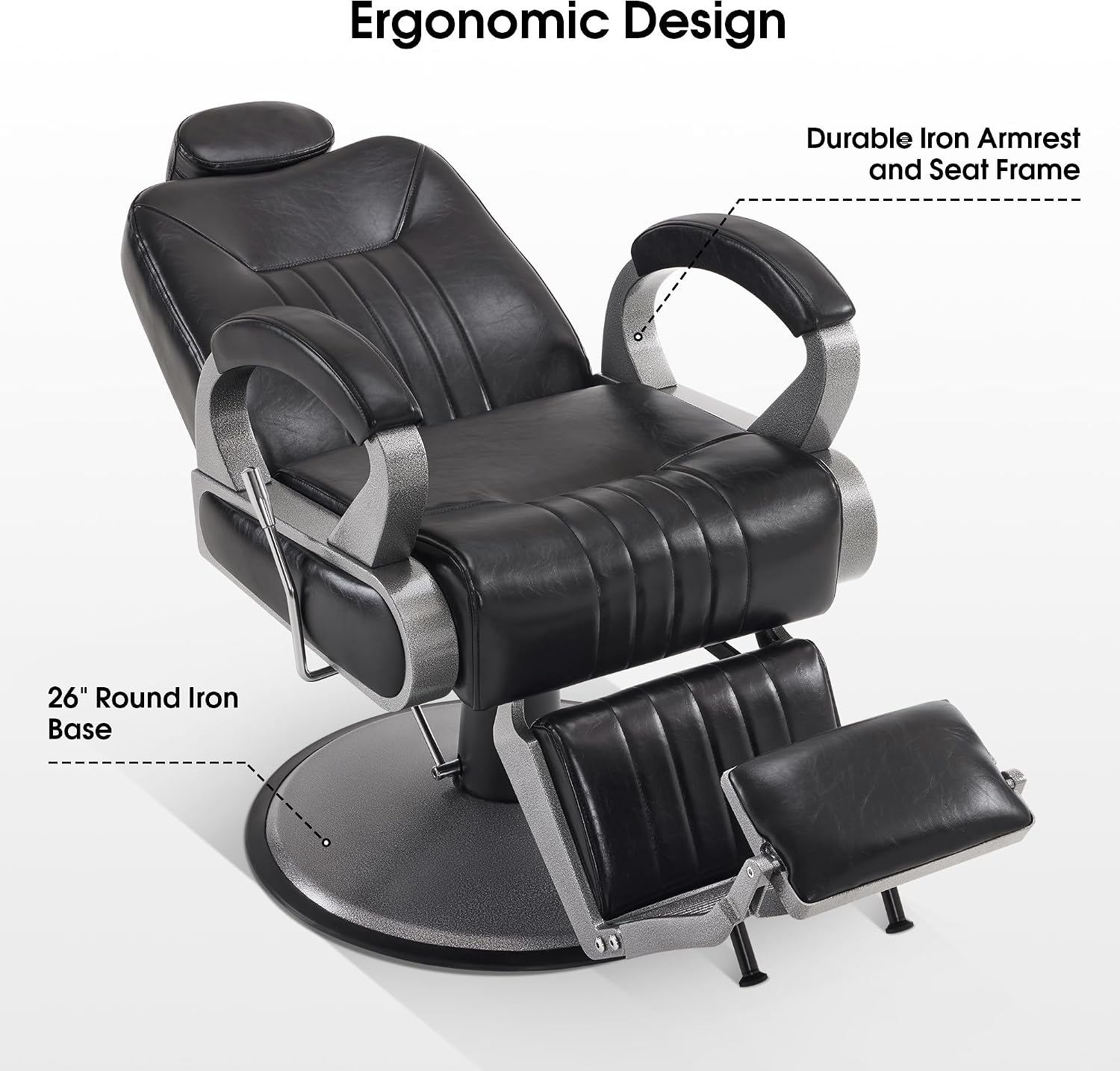 BarberPub All Purpose Barber Chair with Heavy Duty Pump,Reclining Adjustable Swivel Hair Styling Spa&Salon Chair for Hair Stylist, Home Salon,Barbershop 9502 (Black)