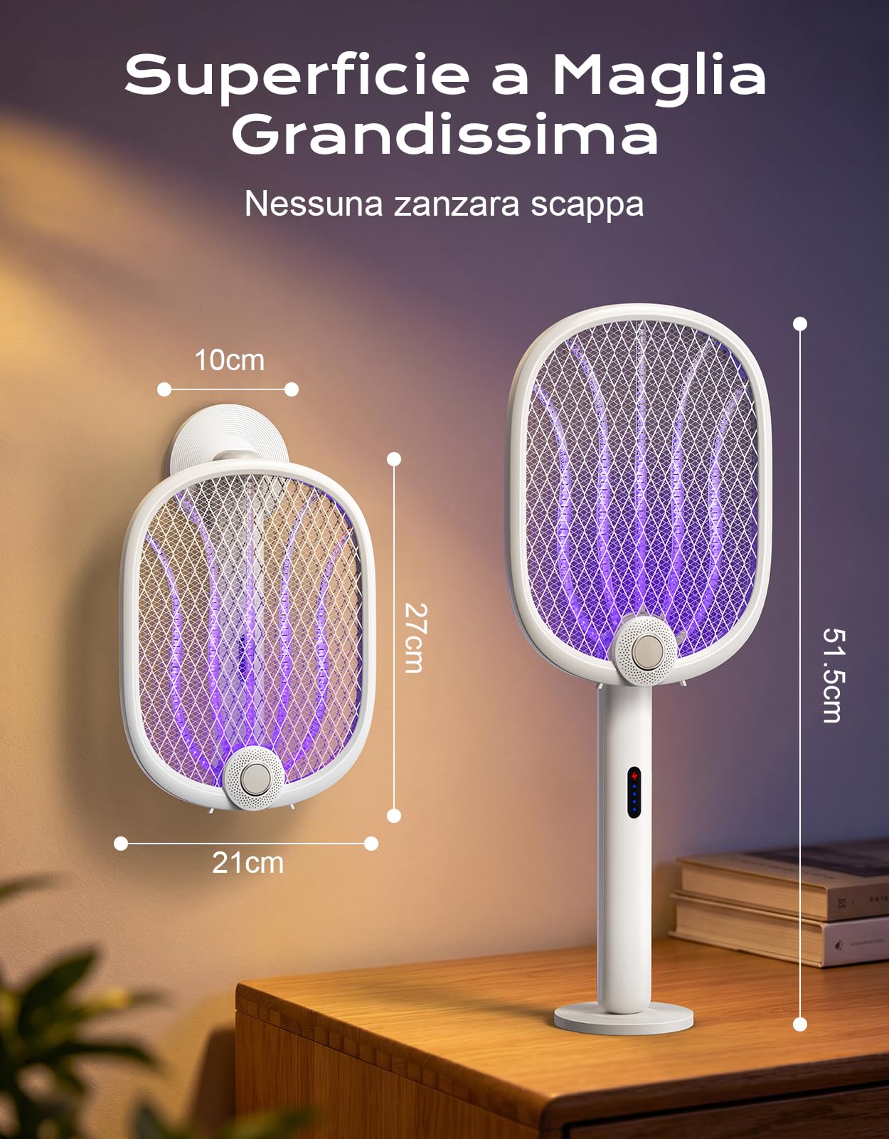 4000V Racchetta Zanzare Elettrica, 180° Piega Ammazza Zanzare Elettrico con Auto Trappola UV & Manuale, 1800mAh Ricaricabile, 5 Strati Adatto, Paletta Elettrica per Interni Esterni Cucina