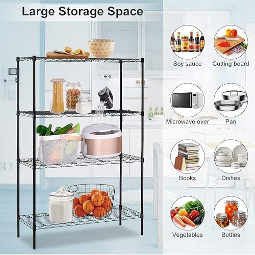 Miniatura 5 de Estantería de alambre de 4 niveles, estantes de almacenamiento de metal ajustables en altura NSF, capacidad de carga de 1000 libras, 36 x 14 x 54