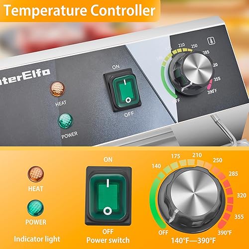 Miniatura 5 de Freidora Profunda con Canasta 9L9.5QT Uso Doméstico Freidora Profunda Pequeña 1800W Freidoras Comerciales para Cocinas y Comedores con Termostato