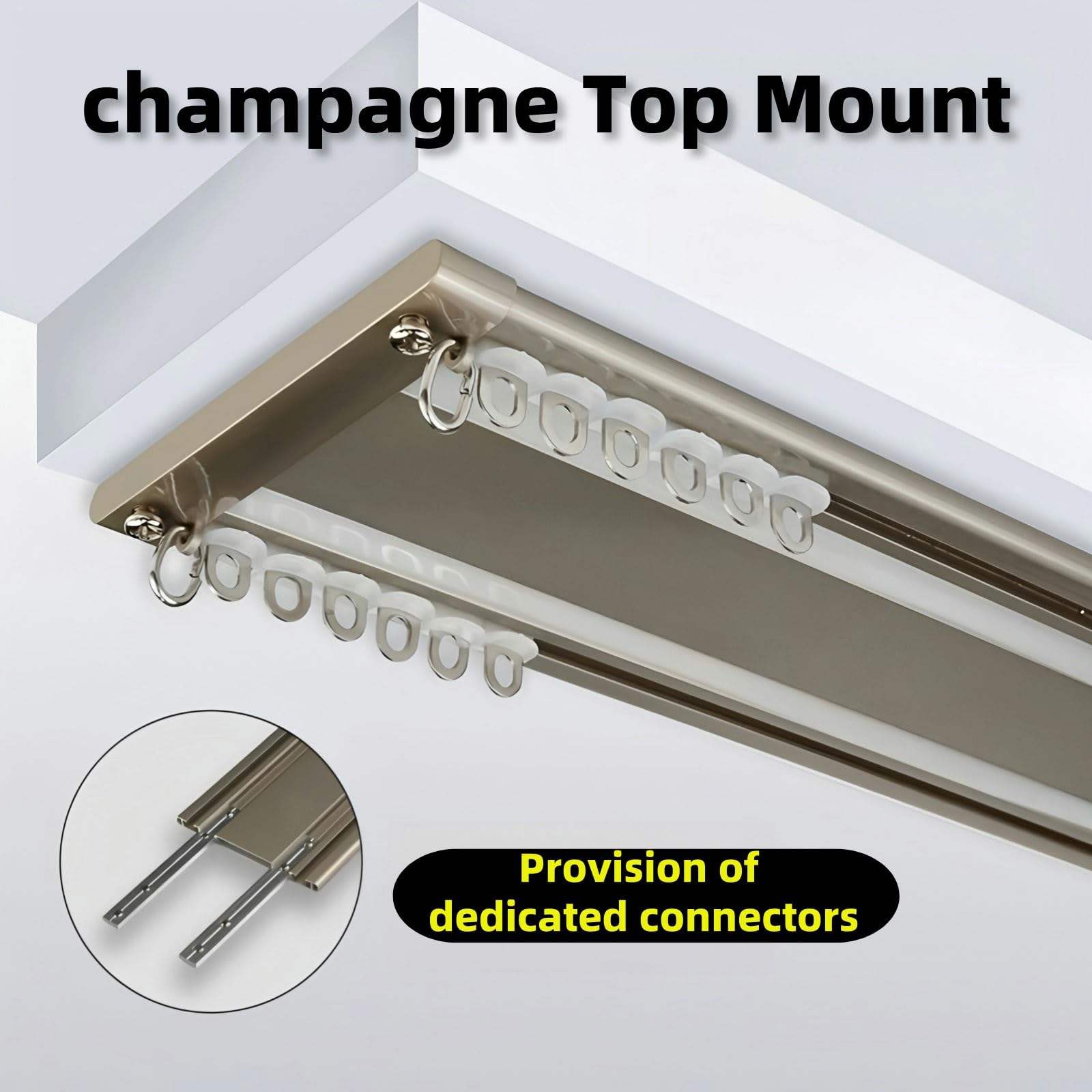 Tringle Rideau Système De Rail De Rideau, Doubles Rails En Alliage D'aluminium, Conception Ultra-mince De 6mm D'épaisseur Avec Rouleau Et Crochet Pour Chambre À Coucher, Salon(Champagne,260cm(102.0in)