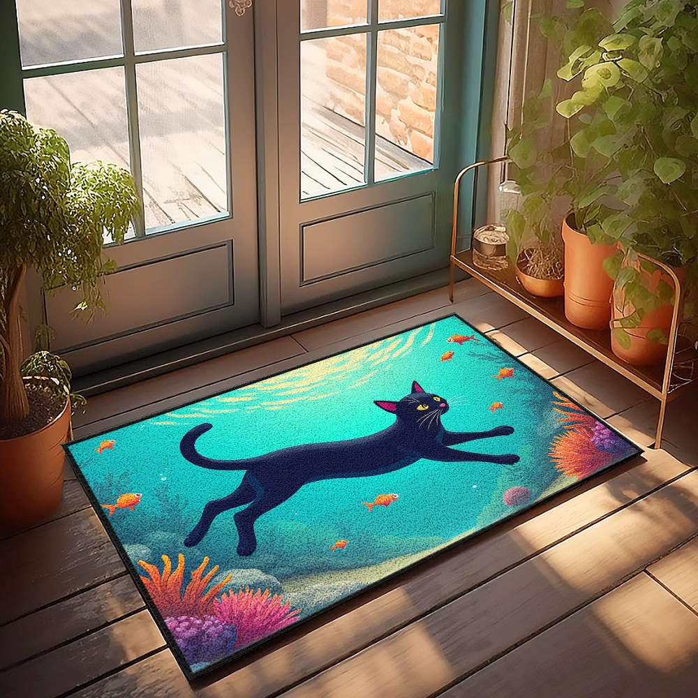 Décoration de bar pour la maison avec ce tapis chat noir féerique 65 x 90 cm
