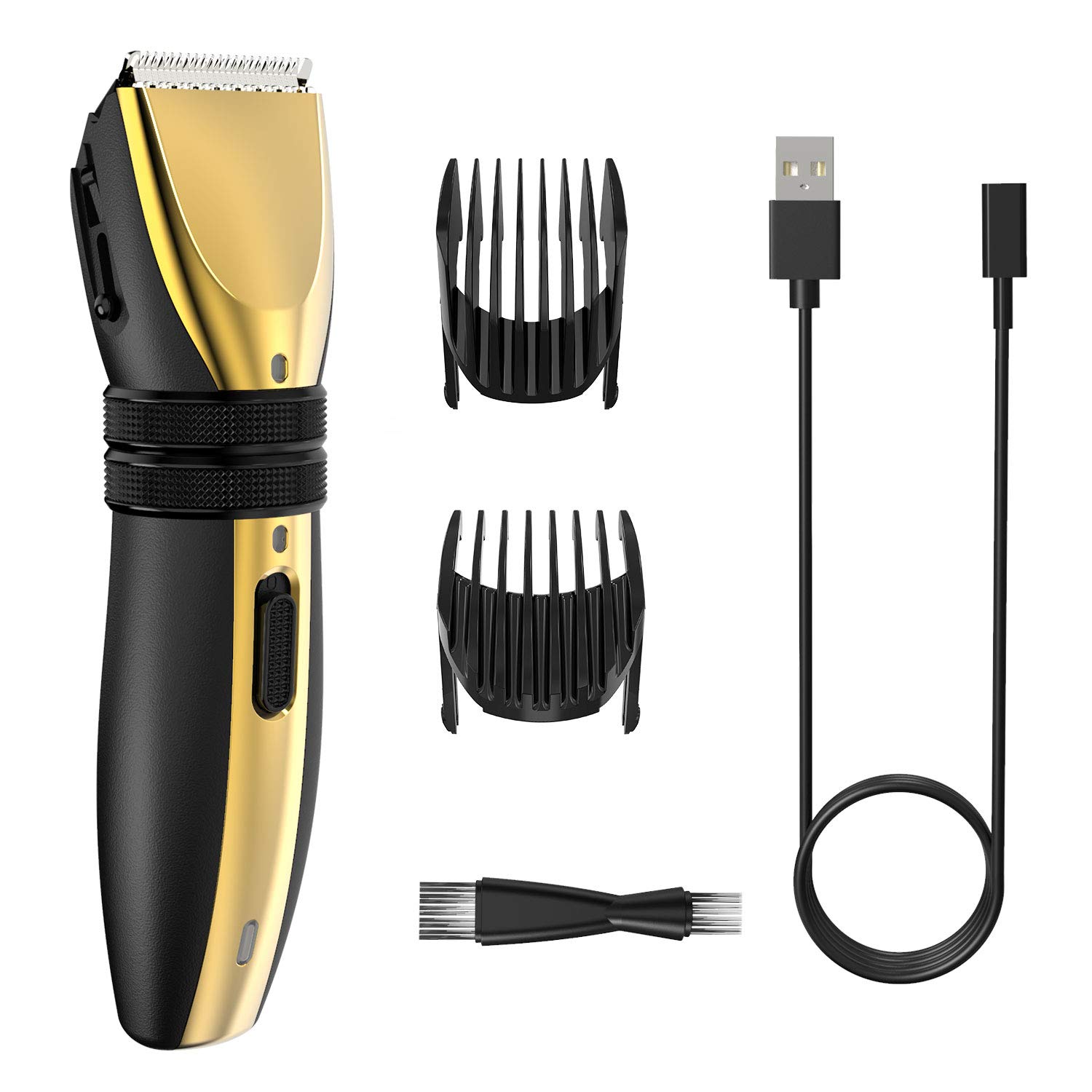 Hair Clippers for Men, BOIFUN Personal Care Hair Trimmers Set, Cordless Hair Clipper Rechargeable Hair Cutting Kits for Beard/Head/Face/All Over Body, with 2 Guide Combs, 5 Adjustable Length (Gold)