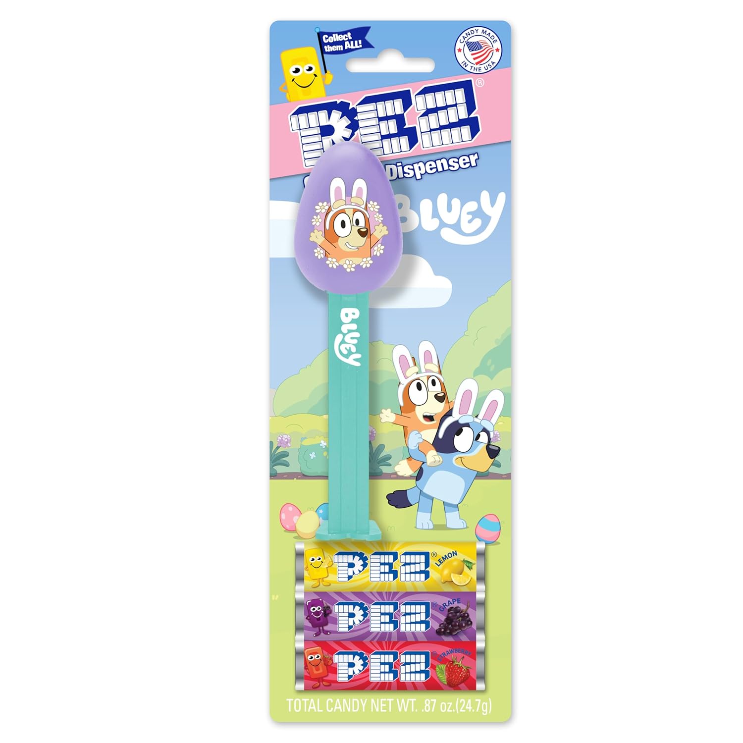 PEZ Bluey Easter Candy Dispenser - 12 count party pack - each individually wrapped with three candy refills