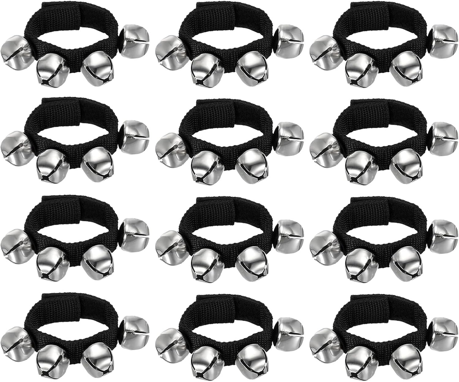 PATIKIL 12pcs Wrist Bells, Jingle Bells Ankle Bells Wrist Bells Bracelet Percussion Instruments Musical Rhythm Band 4 Silver Bells for Party Christmas, Dark Black