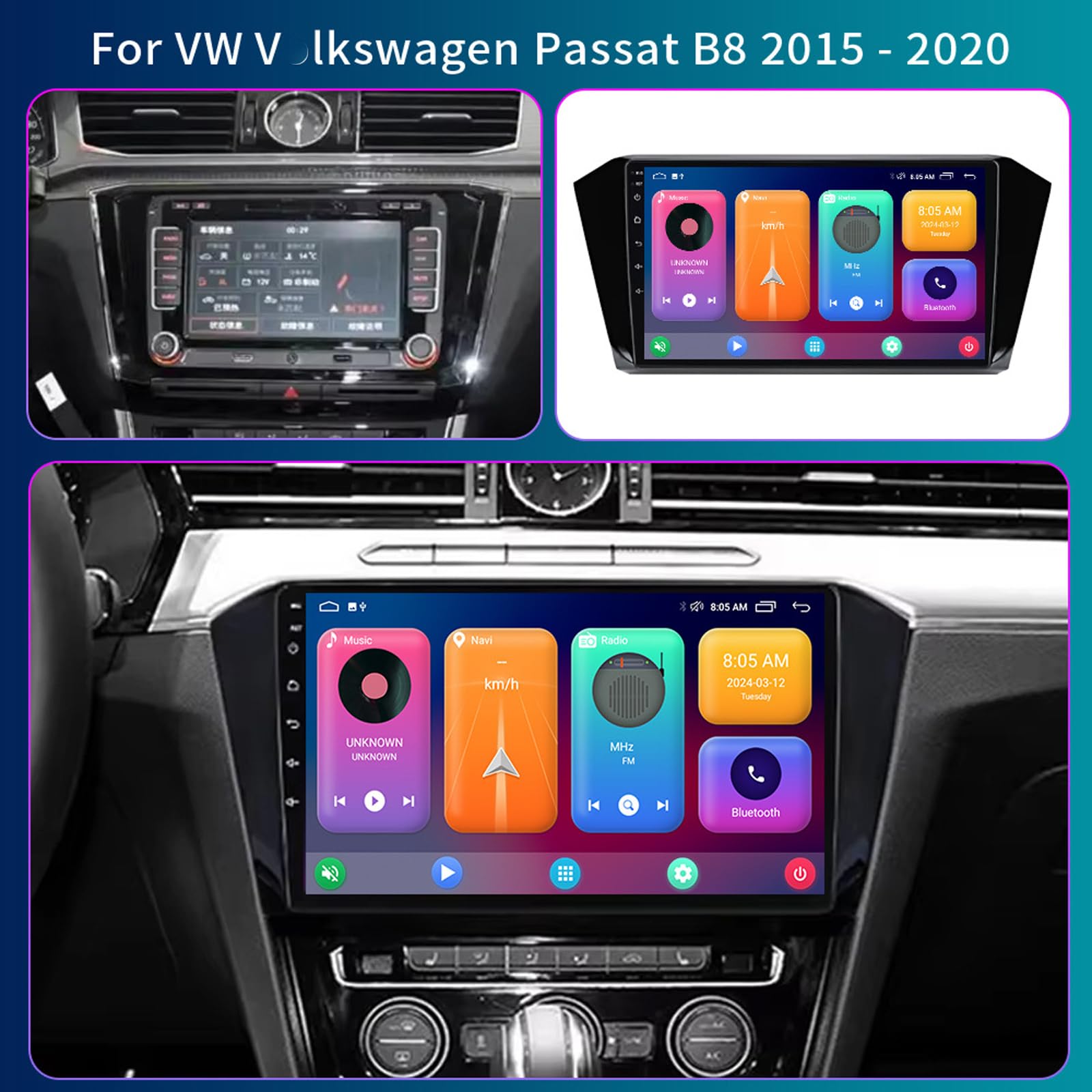 Radio samochodowe Android 15 Sat Navi dla VW Passat B8 (2015-2020) 9-calowy odtwarzacz multimedialny z ekranem dotykowym z bezprzewodową nawigacją Carplay GPS FM RDS Bluetooth 5G-WiFi SWC DSP,M700s