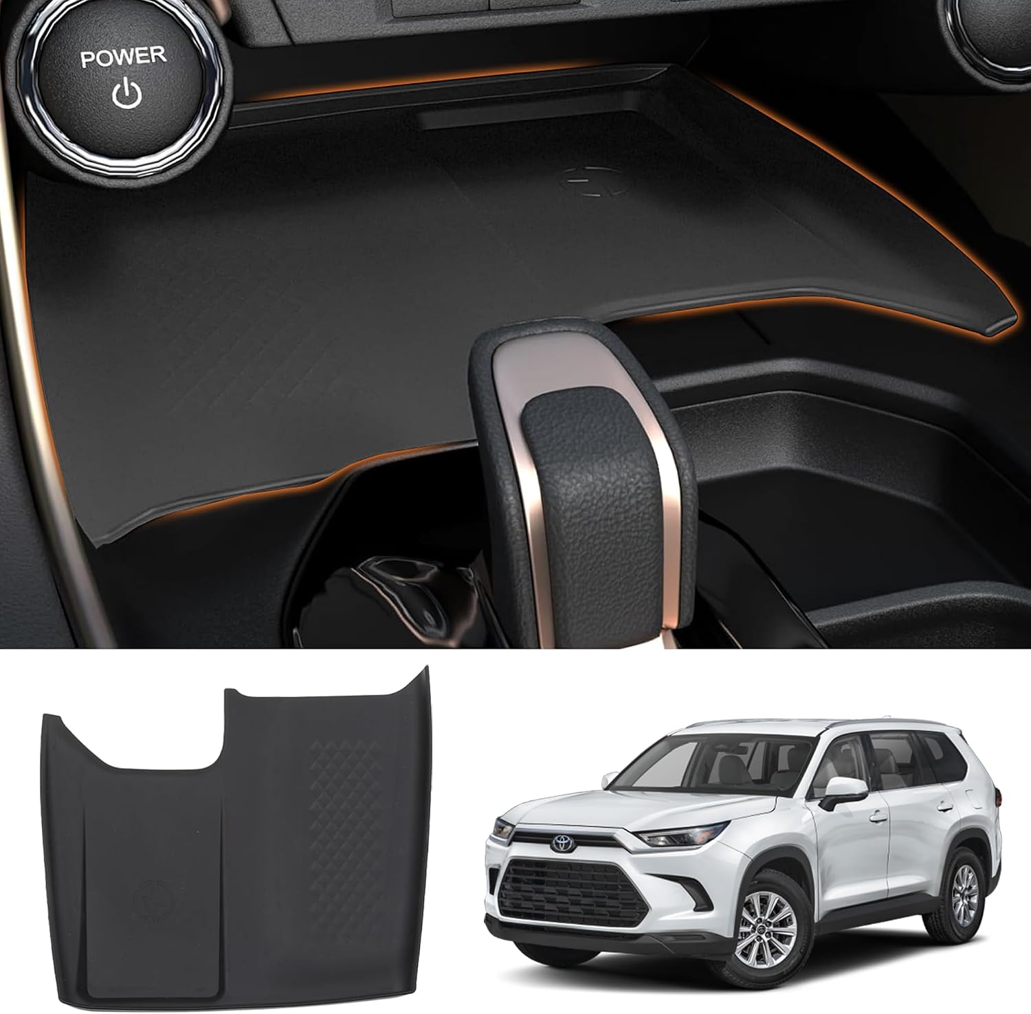 Wireless Charging Anti-Slip Mat for Grand Highlander, Black Silicone Protective Pad Phone Charger Pad for 2024 2025 Grand Highlander Center Console Interior Accessories