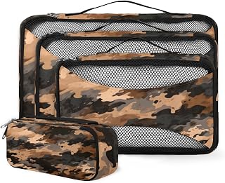 Abstract Military Texture 4 Pcs set of Packing Cubes for Suitcases, Packing Cubes for Travel Accessories Luggage Carry On Suitcase Organizer Bags, 4 Various Sizes Camouflage Pattern