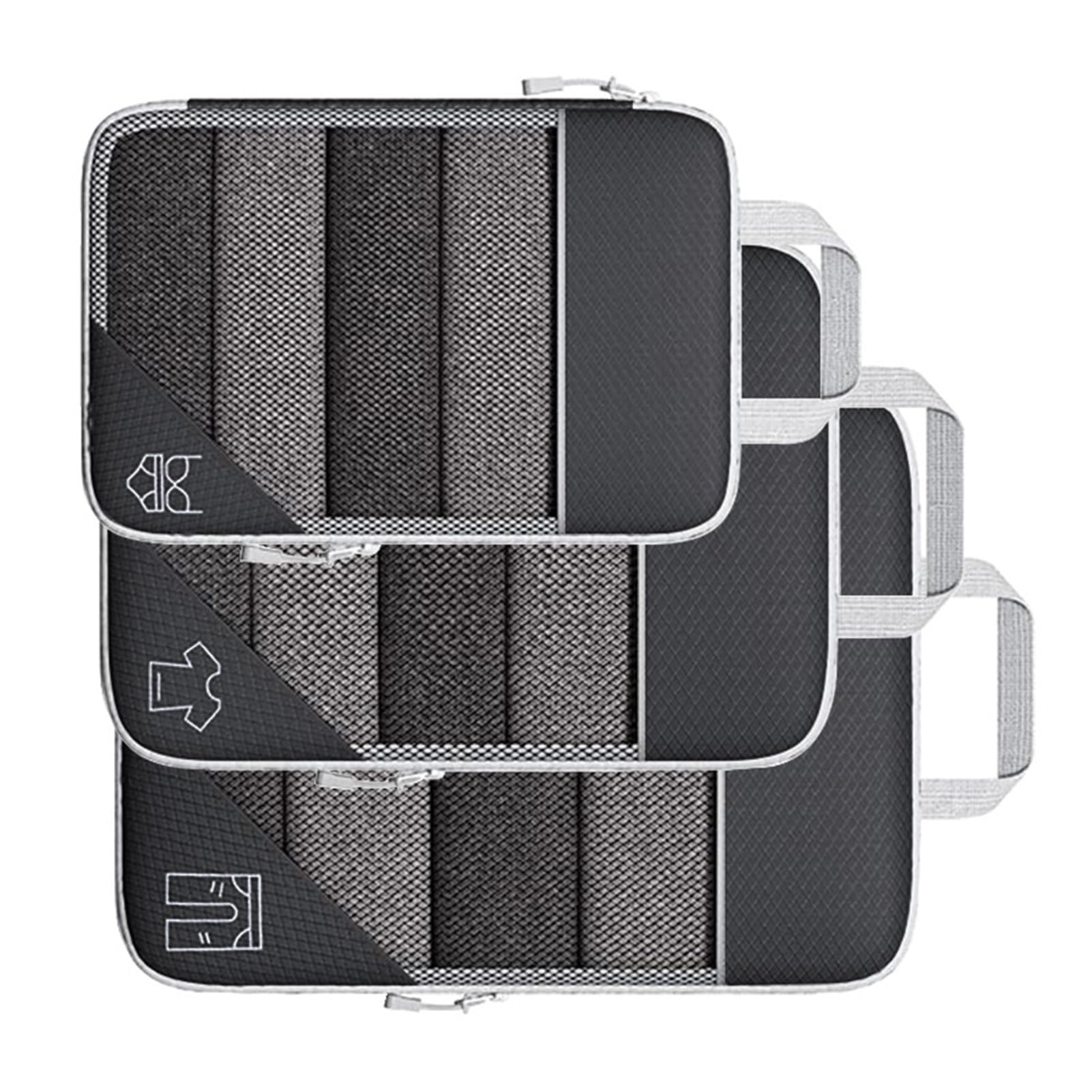 Ejoyous da Imballaggio a Compressione Cubi da Viaggio in Nylon Organizzatore da Viaggio 3 Pezzi Mesh Visibile Leggero Comprimibile Borse per Bagagli per Valigia da Uso Quotidiano Adulti (BLACK)