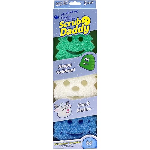 Scrub Daddy Sponge Set - Winter Shapes - Non Scratch Scrubbers for Dishes and Home, Odor Resistant, Temperature Controlled, Soft in Warm Water, Firm in Cold, Deep Cleaning, Dishwasher Safe, 3ct