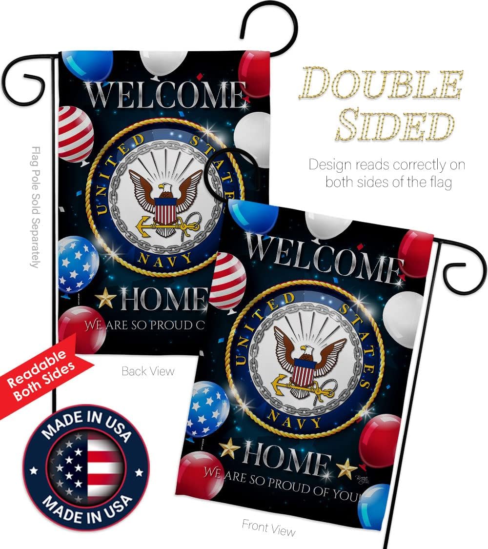 Welcome Home Navy Garden Flag - Armed Forces USN Seabee United State American Military Veteran Retire Official - House Decoration Banner Small Yard Gift Double-Sided Made in USA 13 X 18.5 - Image 3