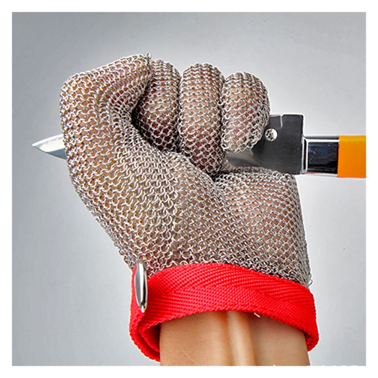 Rękawice robocze, Food Grade 304 Szczotkowana Siatka Ze Stali Nierdzewnej Siatka Odporna na Przecięcie Kolczuga Rękawiczki Do Cięcia Mięsa Butcher Glove(XL)