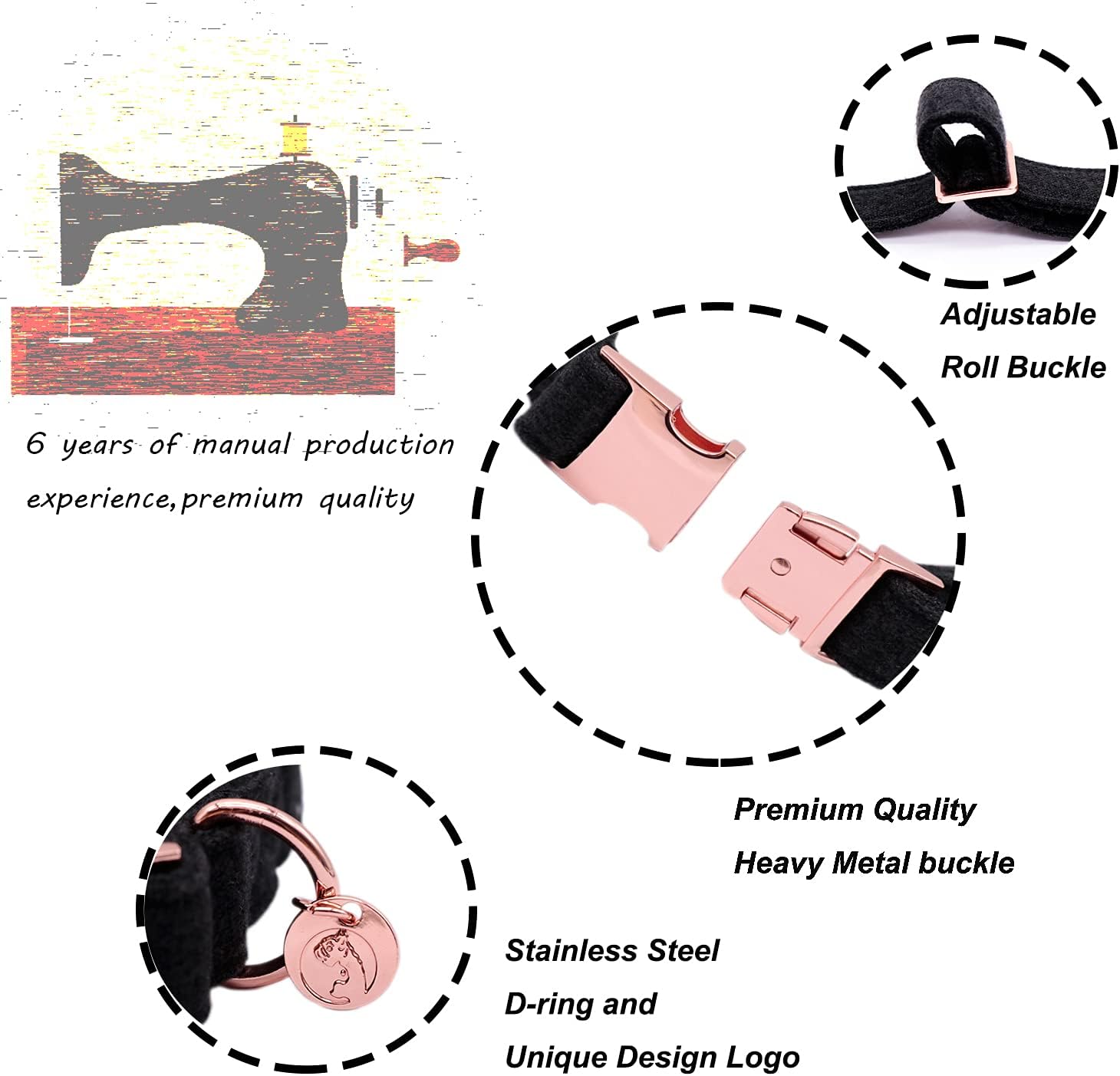 DOGWONG Black Dog Collar and Leash Black Pet Collar Durable Adjustable for Small Medium Large Dogs S Size Dog Collar with Leash - Image 4