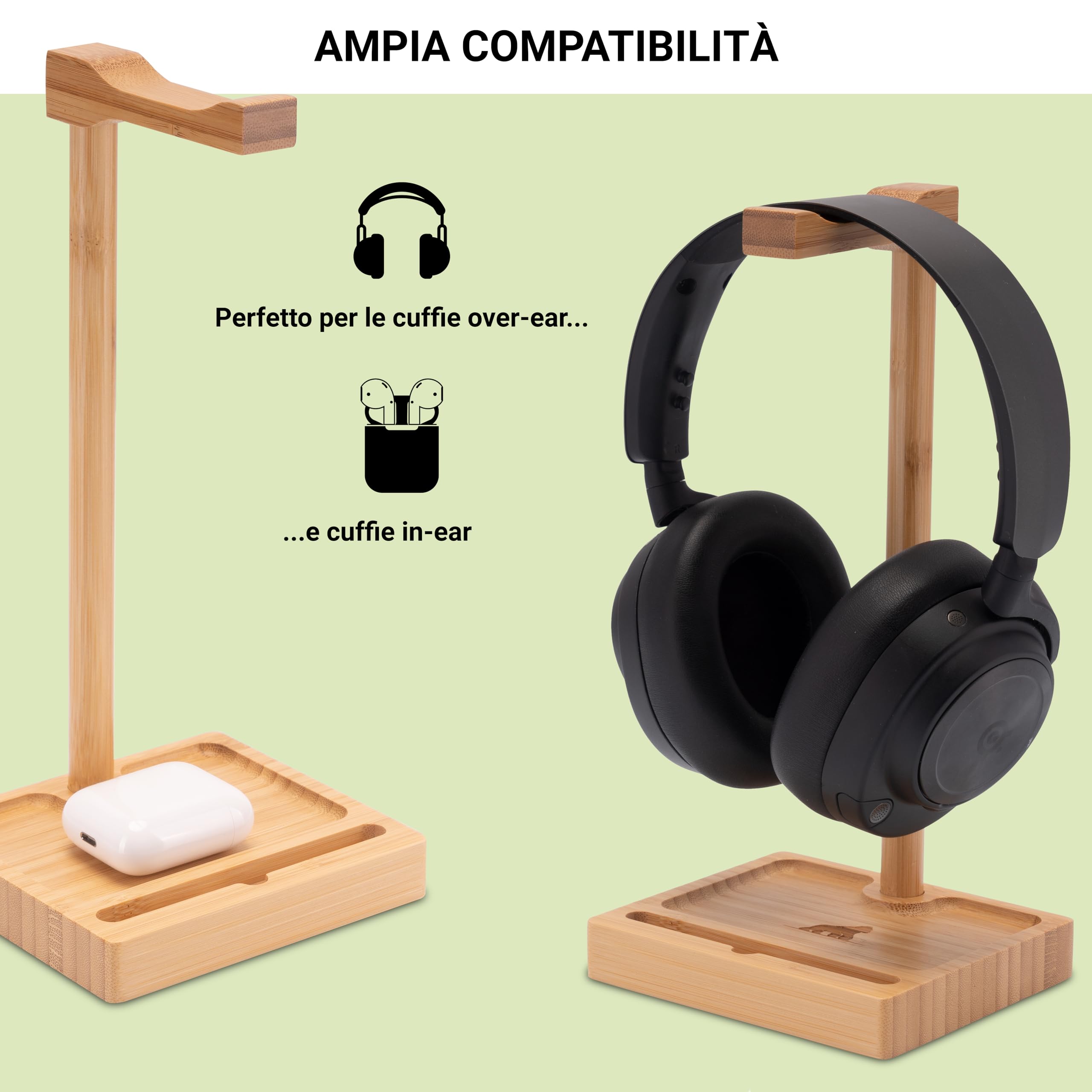 MY FAT GORILLA Porta Cuffie da Scrivania Bambù 12,5x12,5x22 cm Stand Portacuffie Naturale
