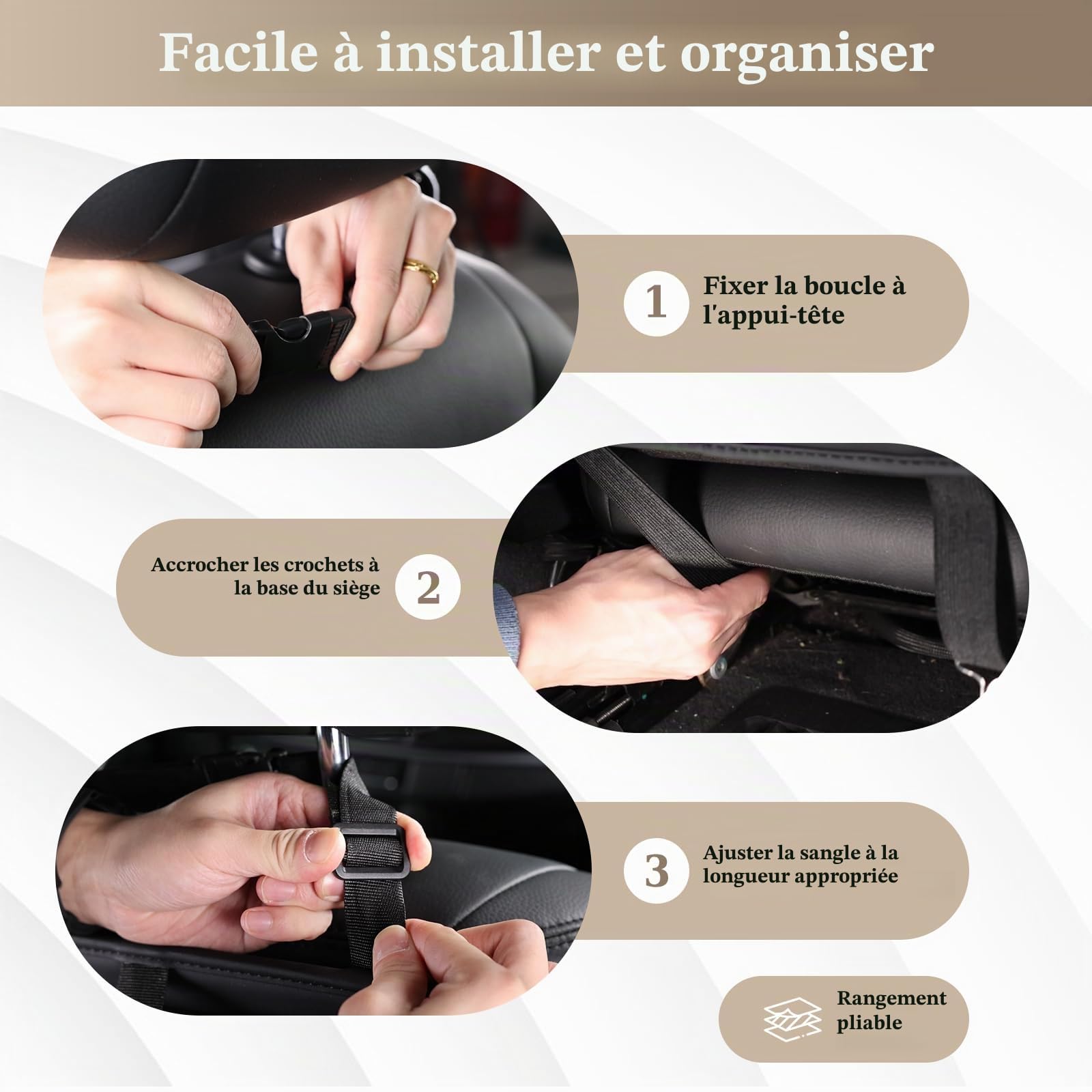 Coverado Organiseurs pour voiture, Napa cuir Protection de Dossier de Voiture Enfants avec support plat/plateau alimentaire pliable/protecteur de coussin de pied/Multi - sac/support de sac-poubelle