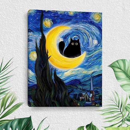 Vista 18 de Divertido arte de pared enmarcado con gato, imagen abstracta para beber café, lindo gato retro, decoración de pared, póster de lienzo adecuado