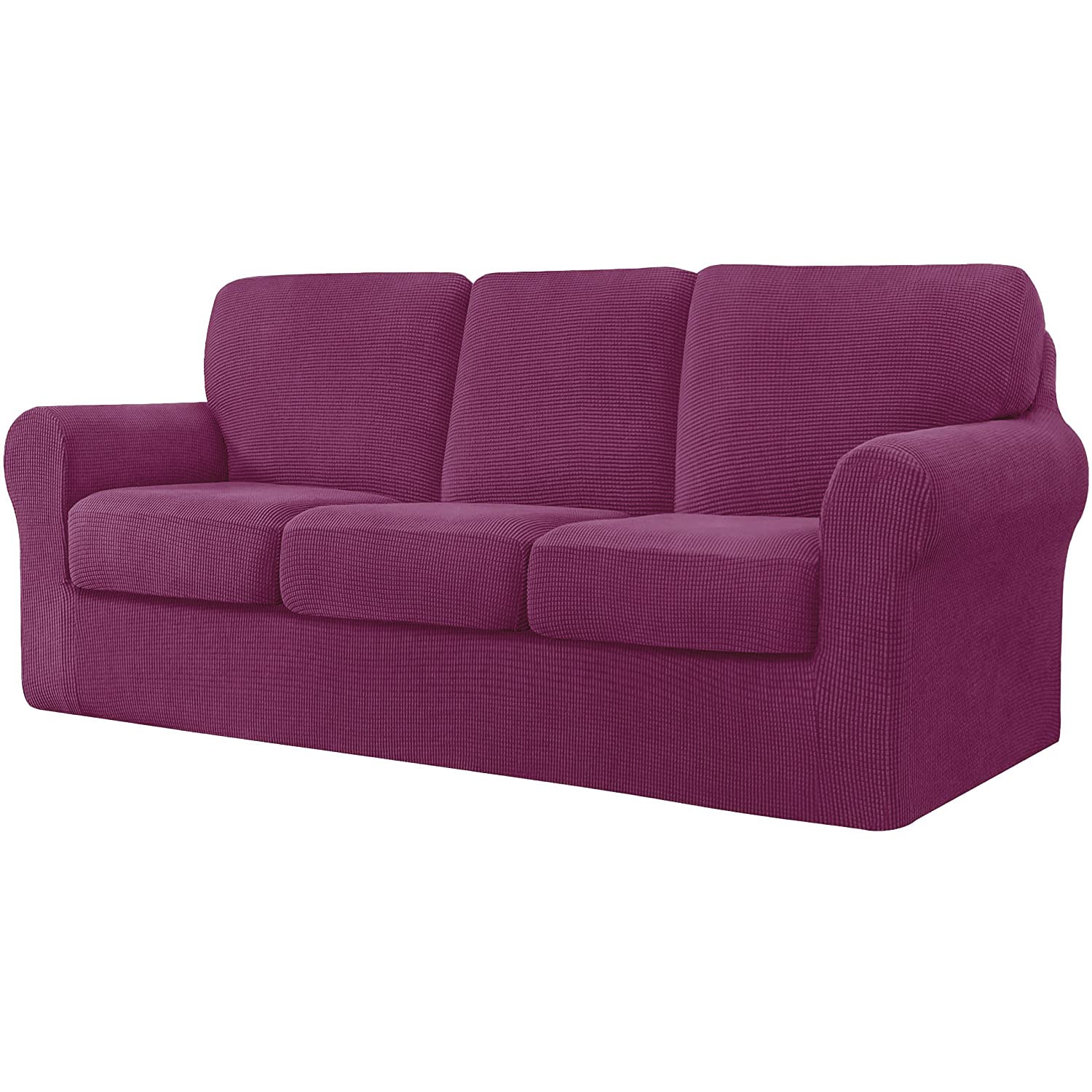 Housse de canapé extensible 183-234cm, housse protection 3 places 7 pièces violette